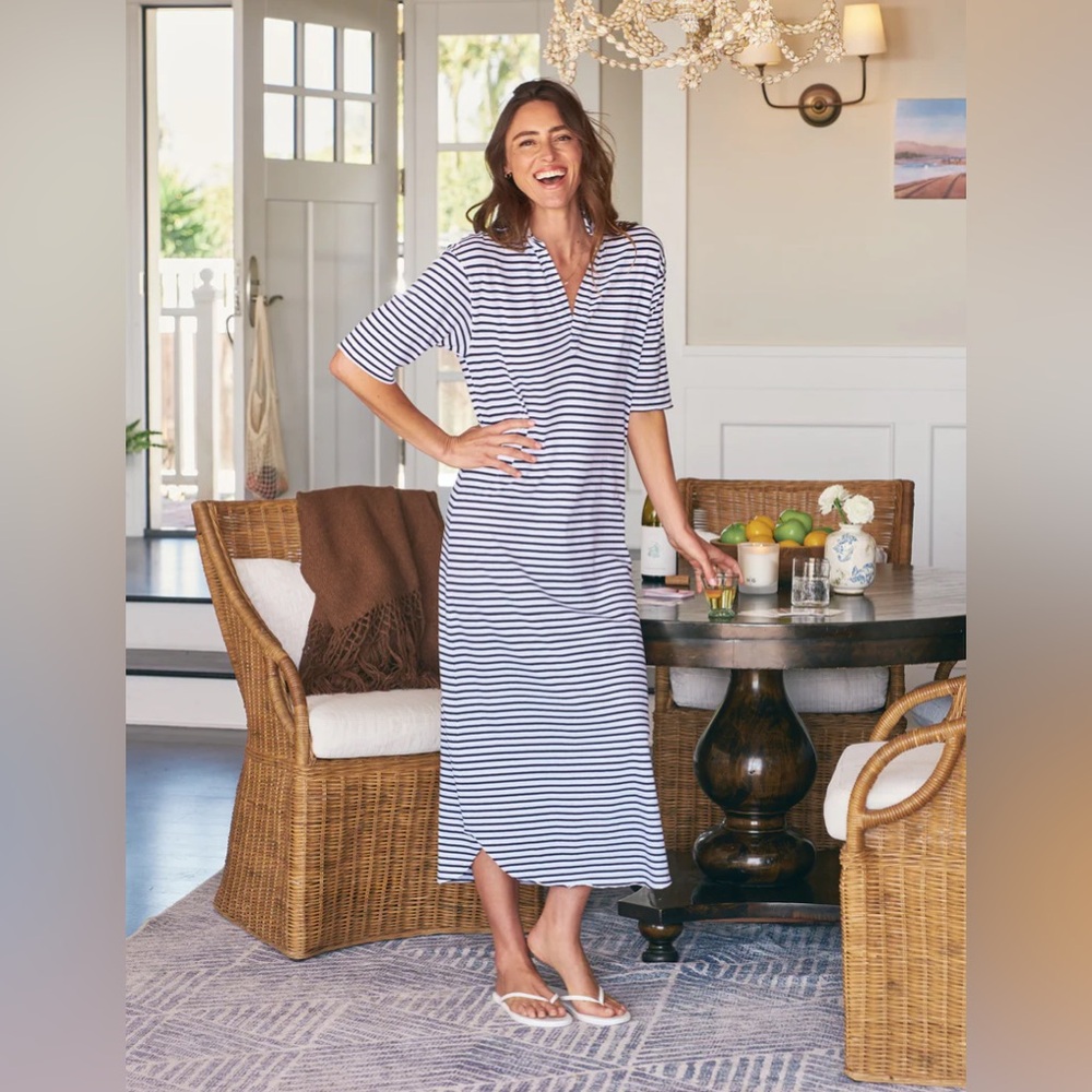 Frank & Eileen Emma Popover Henley Maxi Dress Navy French Stripe Size S